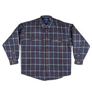 Van Heusen Men's Flannel Shirt Jacket Button Up Plaid Quilted Lining Blue Large